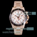 Super Clone Iced Out Rolex Daytona 7750 Diamond Rose Gold White Dial Watch 40mm 